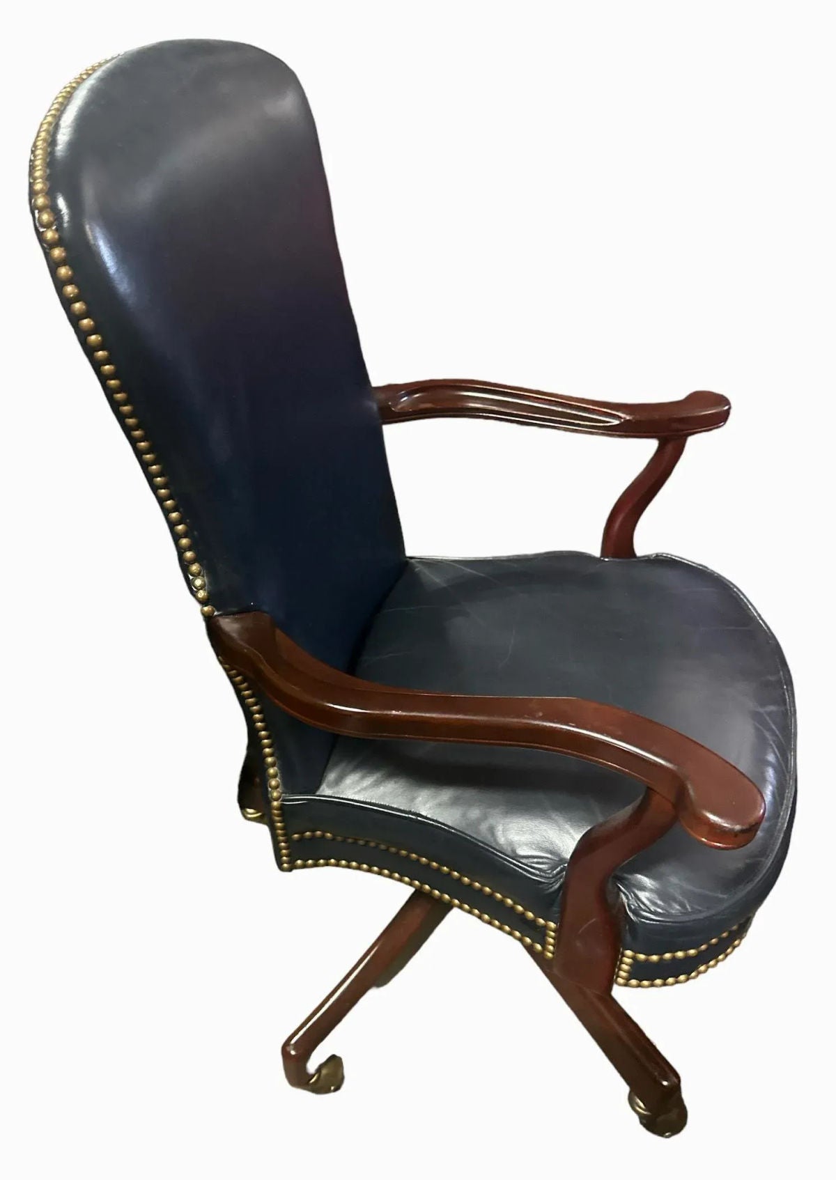 Quaker Furniture Hickory North Carolina Dark Blue Leather Swivel Chair - Image 7