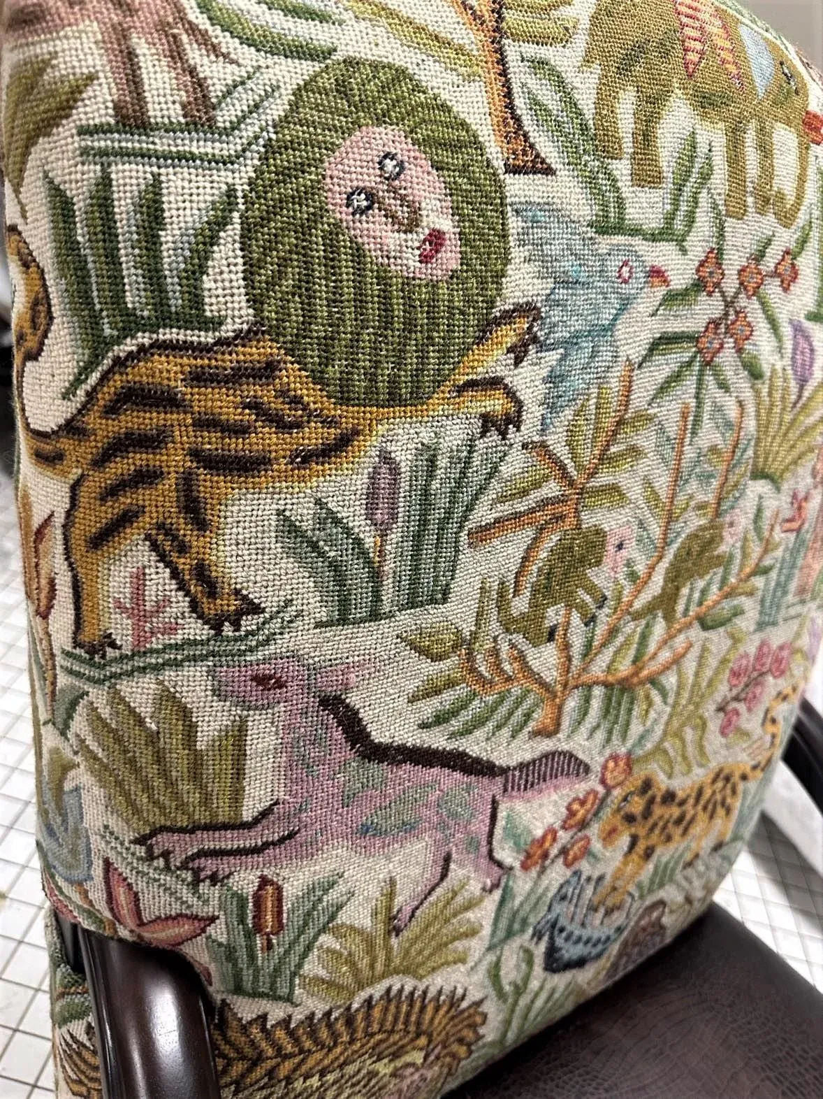Hacienda Chair Upholstered With Jungle Animals Tapestry and Embossed Cowskin - Image 7