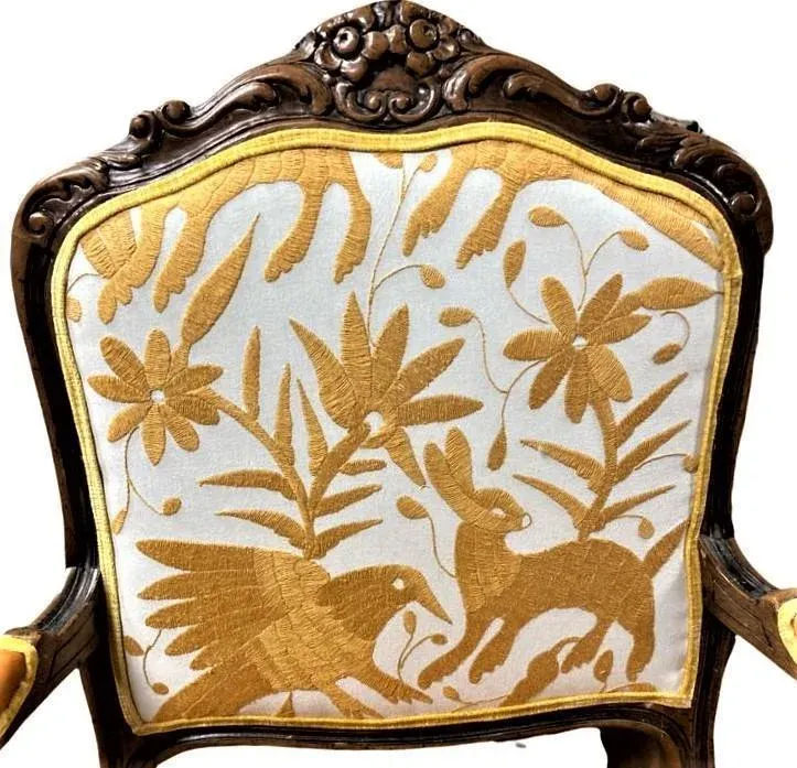 Pair of Vintage Chateau d'Ax Fauteuils With Otomi Hand Embroidery and Cognac Leather - Mid 20th Century - Image 7