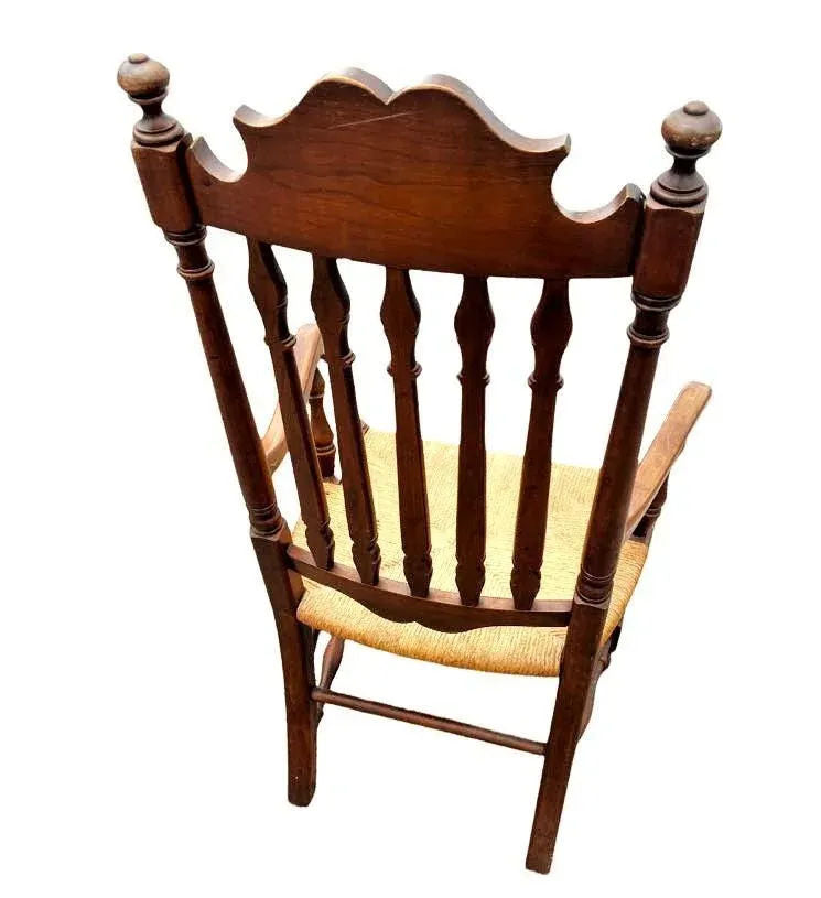 Vintage Solid Walnut and Rush Seat Dining Chairs - Set of 6 With 2 Armchairs - Image 7