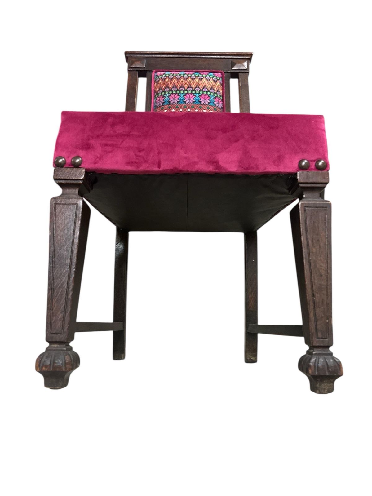 Early 20th Century Edwardian English Oak Dining Chairs With Vivid Mexican Embroidery Upholstery - Set of 6 - Image 7