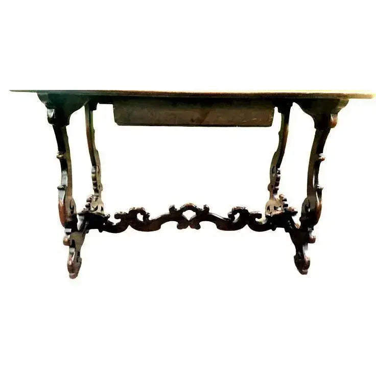 Adze Hewn Antique Lyre Leg Spanish Console Table or Writing Desk - 19th Century - Image 7