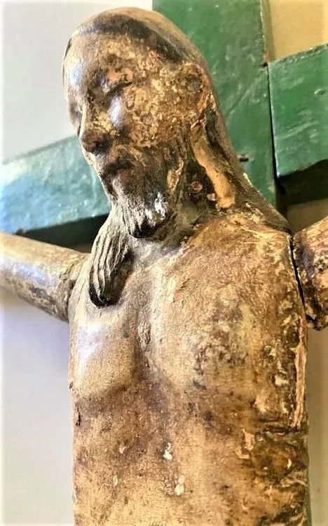 Mid 18th Century Antique Spanish Colonial Wood and Gesso Crucifix - Image 7