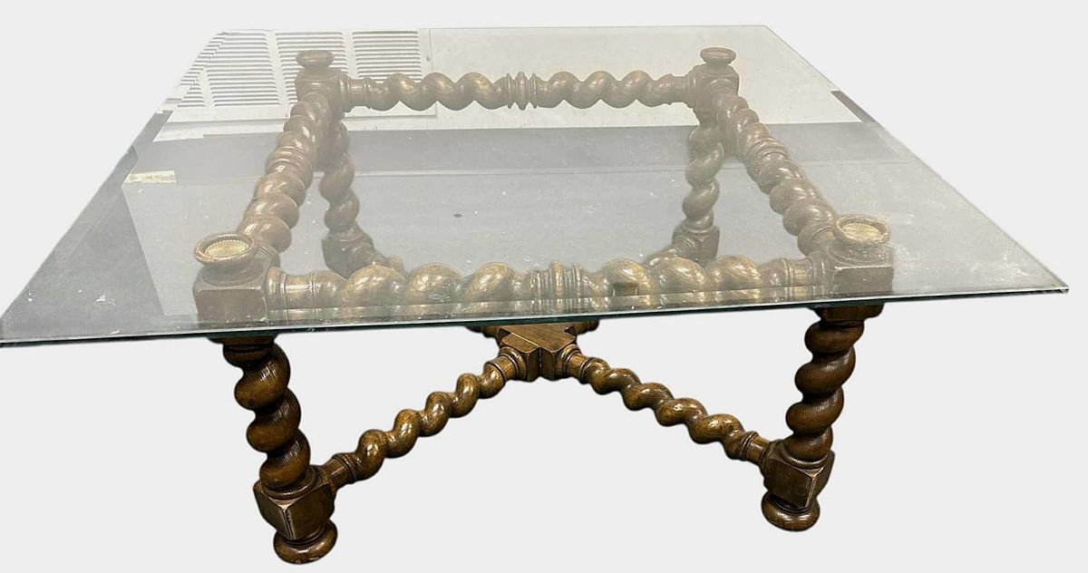 Baker Furniture Collectors Edition Barley Twist Oak Glass Top Coffee Table - Vintage Mid 20th Century - Image 7