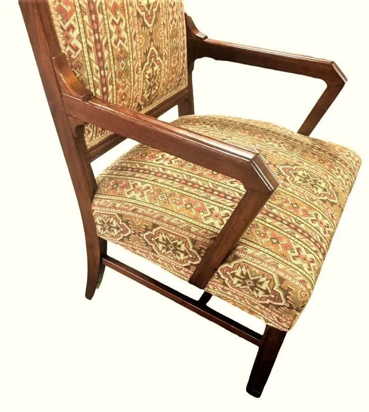 Early 20th Century Antique Prairie Style Tall 56" Throne Chair With Southwestern Tapestry Upholstery - Image 7