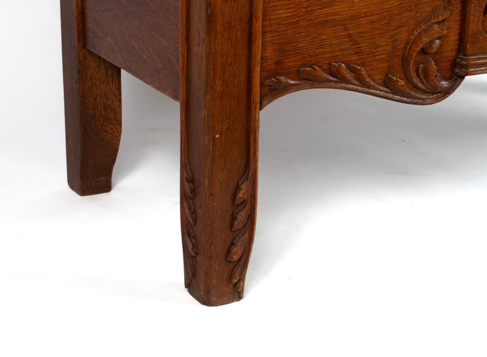 Antique Edwardian Carved High Back Monk's Bench With Storage - Image 7