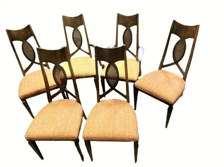 Romweber Invicta Mid 20th Century Burlwood, Walnut, and Cane Dining Chairs - Set of 6 - Image 7