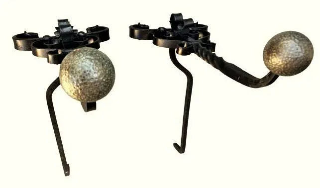 Massive 31" High Antique Arts & Crafts Pair of Andirons - Wrought Iron and Brass - Late 19th Century - Image 7