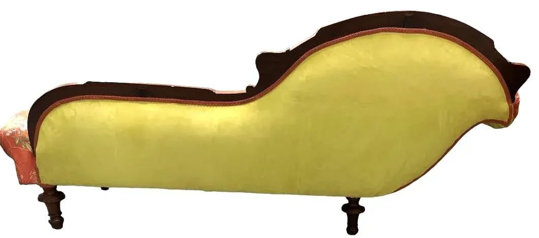 Antique 19th Century Fainting Couch With New Chartreuse Leather and Designer Fabric Upholstery - Image 7