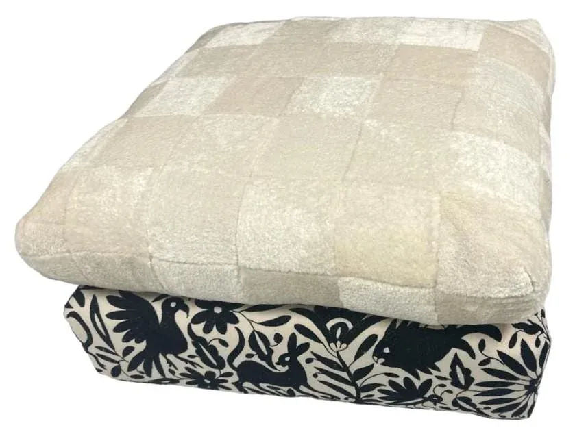 Baker Furniture Ottoman Reupholstered With Vicuña and Otomi Hand Embroidery - Image 7