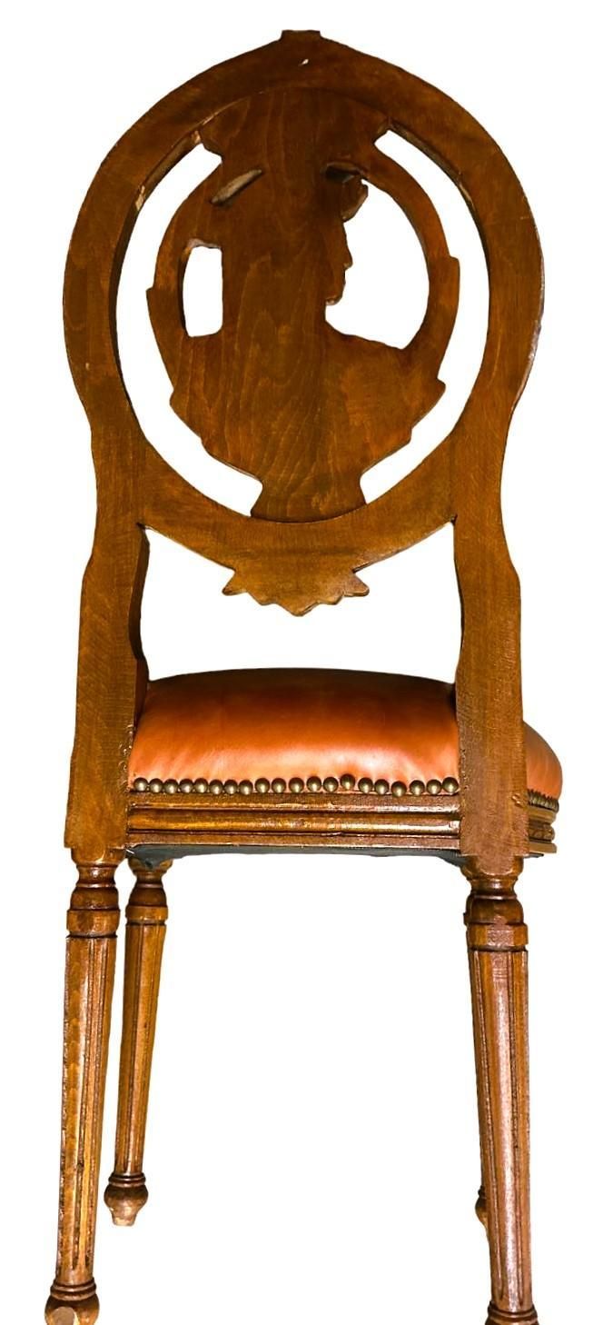 Louis XVI Carved Oak French Accent Chairs With New Caramel Colored Leather Seats - a Pair - Image 7