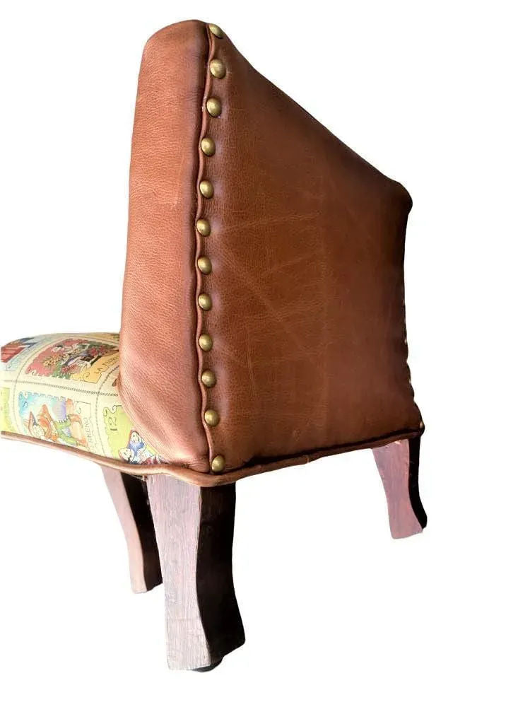 Mexican Loteria Fabric and New Leather Upholstery on Antique Footstools - a Pair - Image 7