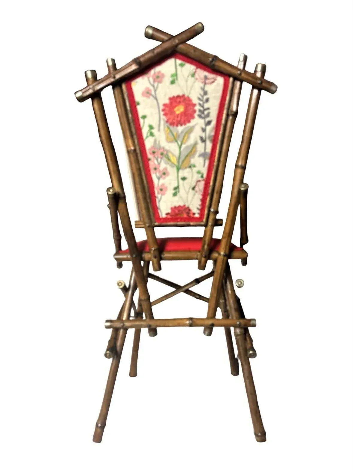 Antique Anglo-Indian Bamboo Campaign Chair With New Leather and Embroidered Upholstery - Late 19th Century - Image 7