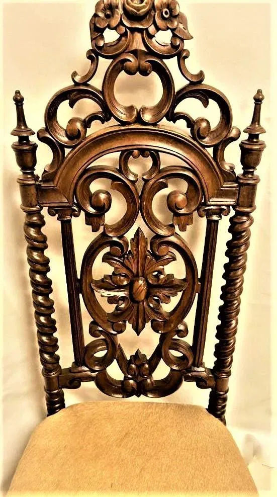 Late 19th Century Carved Rosewood Renaissance Revival Chair With Hair-On Cowhide Seat Upholstery - Image 7