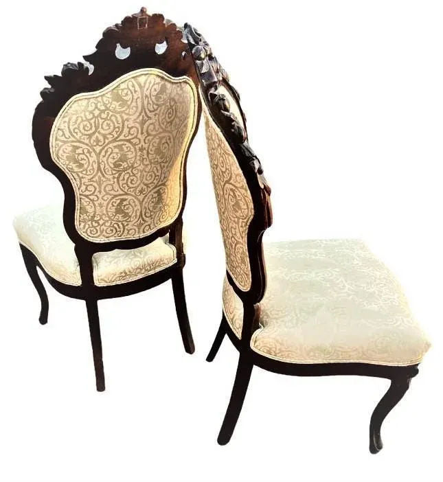 Antique Austro-Hungarian Heavily Carved Walnut Side Chairs - a Pair - 19th Century - Image 7