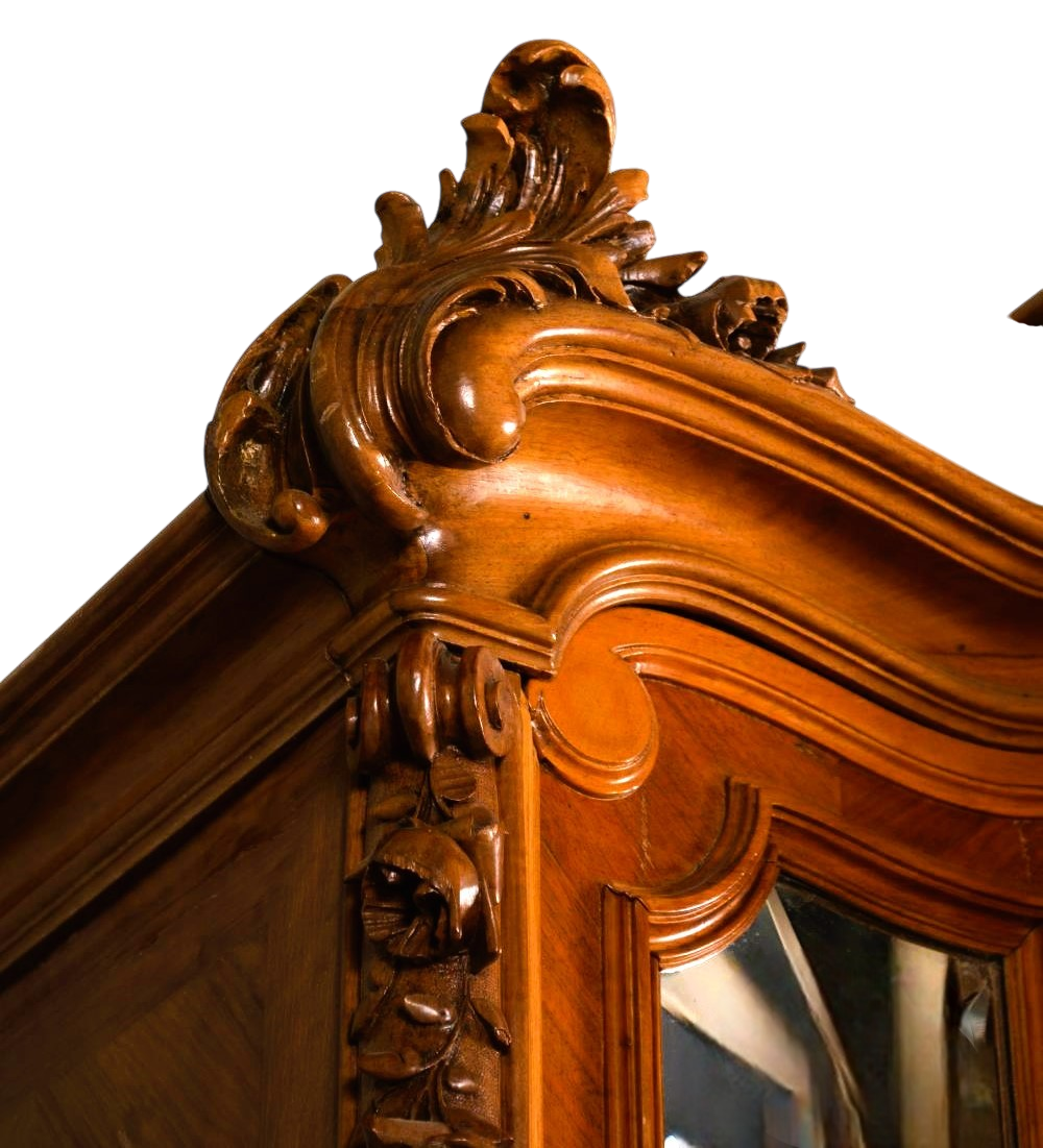 Monumental 19th Century French Fruitwood Louis XV Mirrored Armoire - 105" Tall X 60" Wide - Image 7