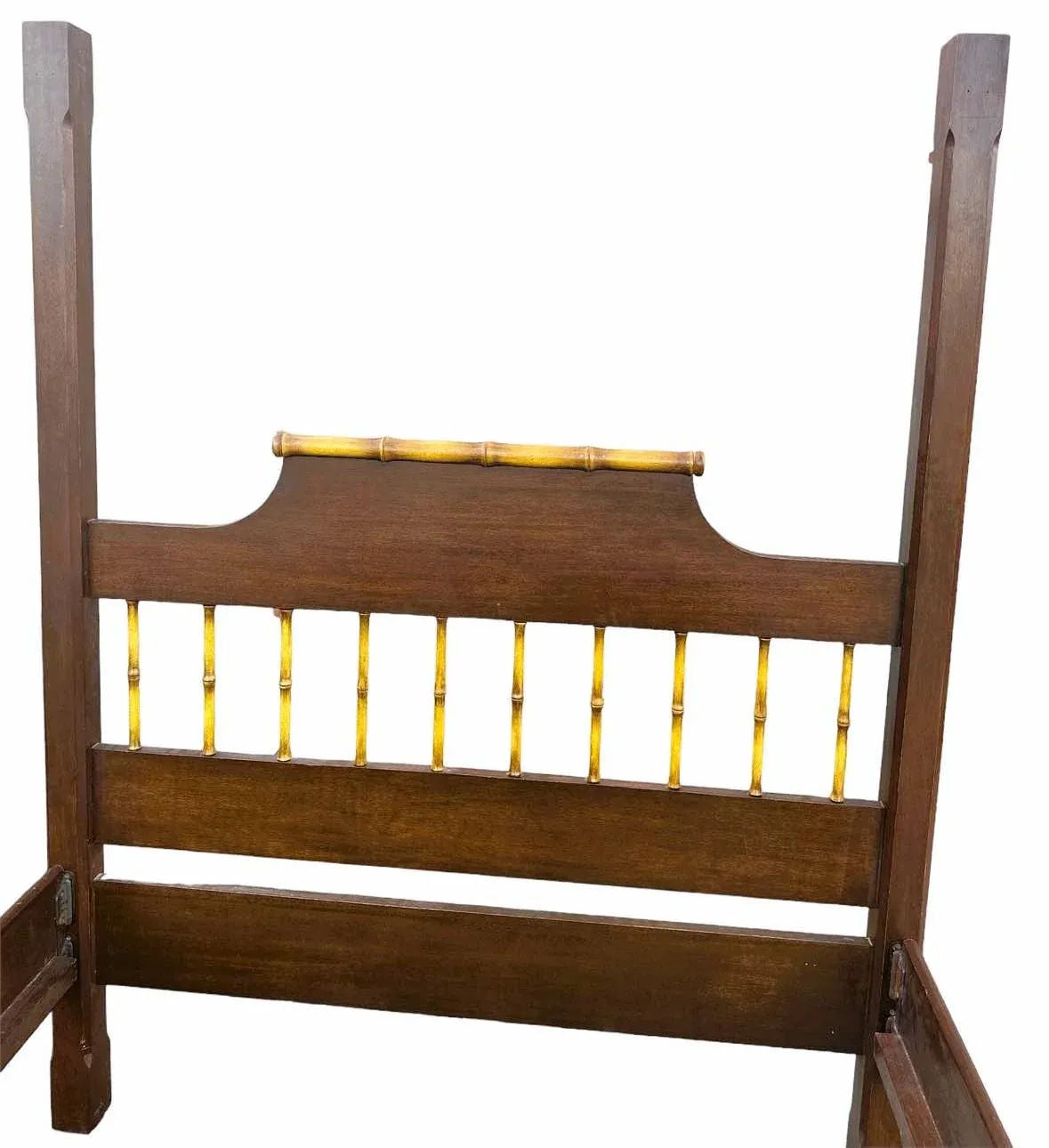 Chinoiserie Solid Teak and Faux Bamboo Queen Size Bedframe - Circa 1940 - Image 7