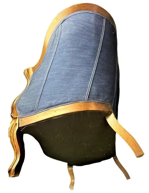 Mid 19th Century Walnut and Burlwood Parlor Medallion Sofa Reupholstered in 'New Wave' Design - Image 7