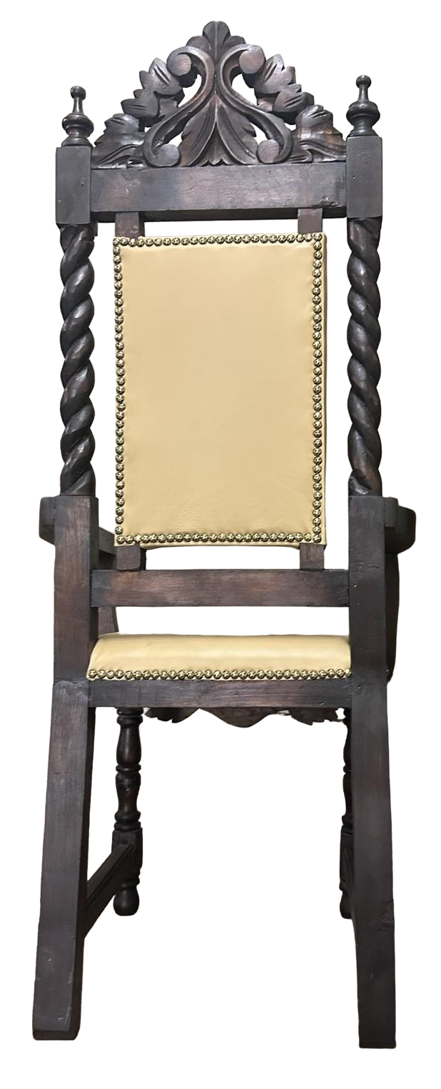 Set of 8 Spanish Colonial Style Chairs With New Leather Upholstery - Made in Mexico - Vintage Mid 20th Century - Image 7