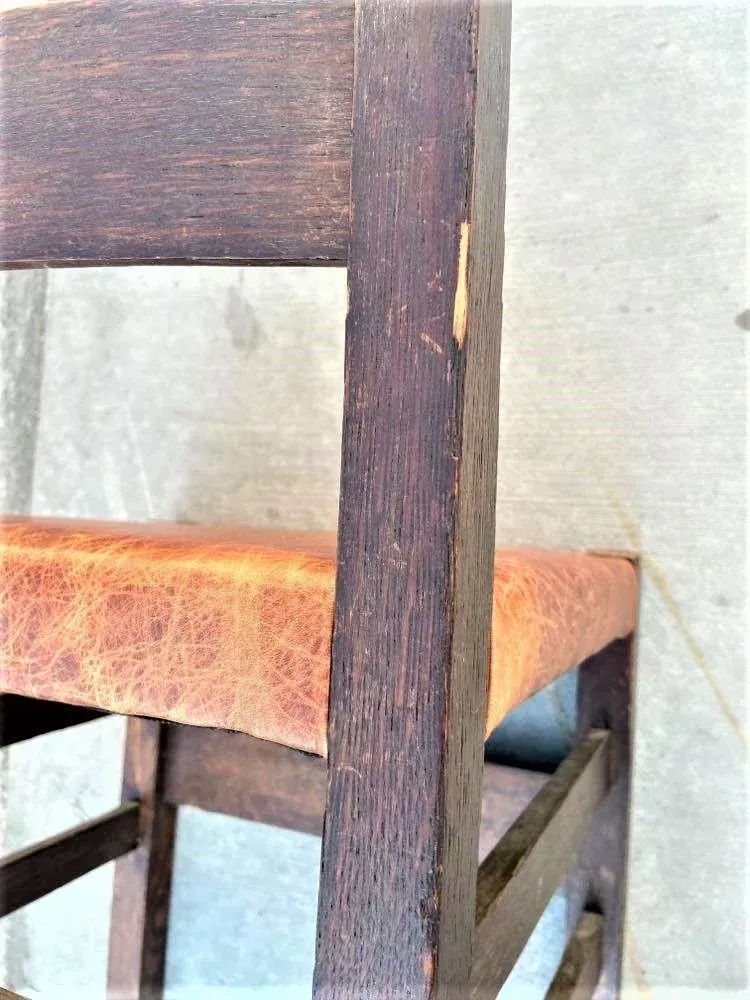 Signed Gustav Stickley Quarter Sawn Mission Oak Chair With New Leather Seat Cover - Early 20th Century - Image 8