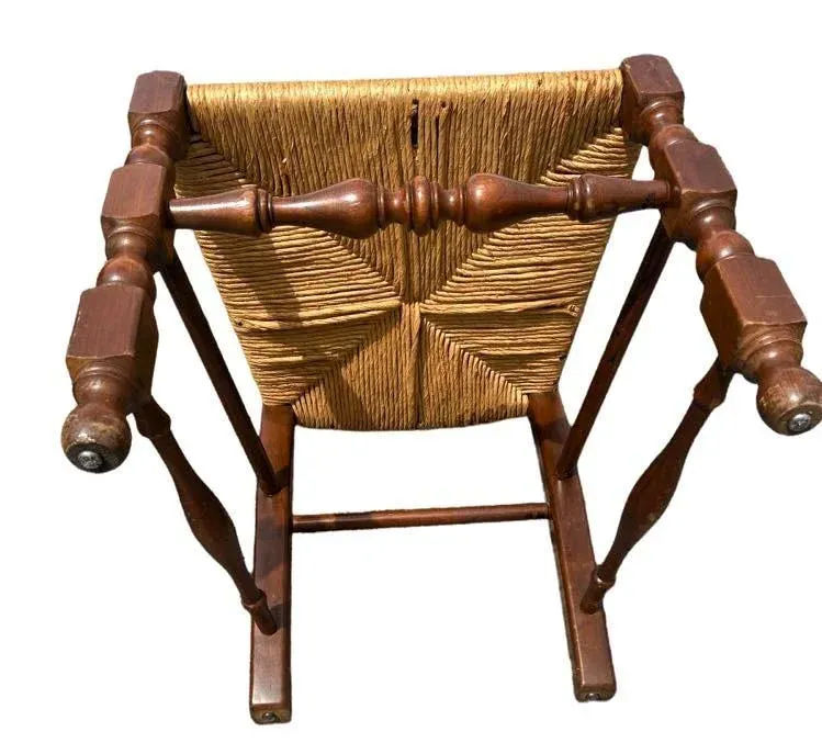 Vintage Solid Walnut and Rush Seat Dining Chairs - Set of 6 With 2 Armchairs - Image 8