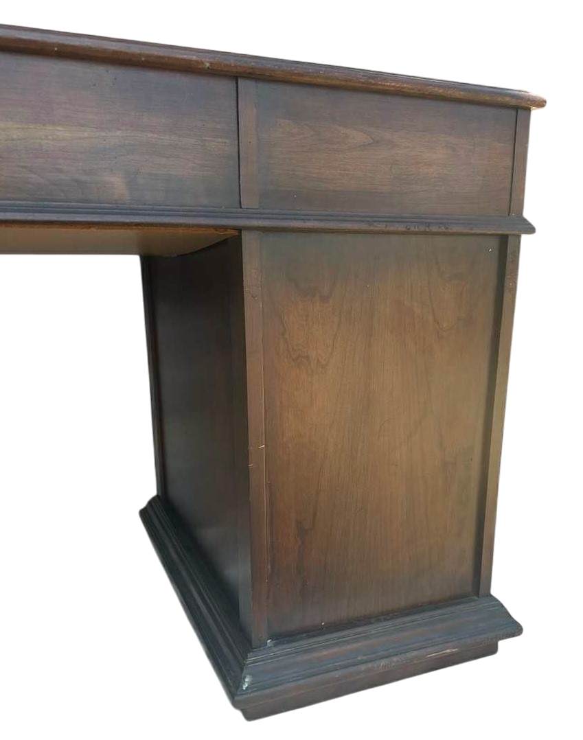 Solid Walnut Leather Topped Spanish Revival Coffered Desk - Vintage Mid 20th Century - Image 8