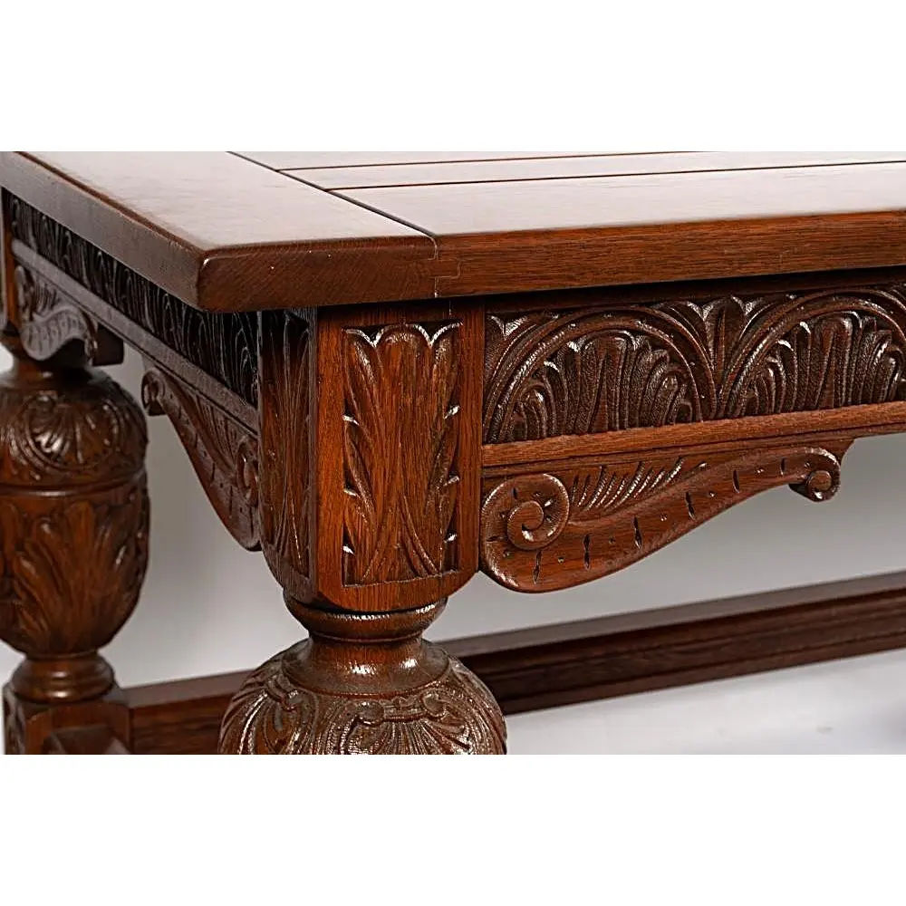 Antique English Jacobean Refectory or Library Table - Monumental 9 Foot - Elegantly Carved Oak - Circa 1910 - Image 8