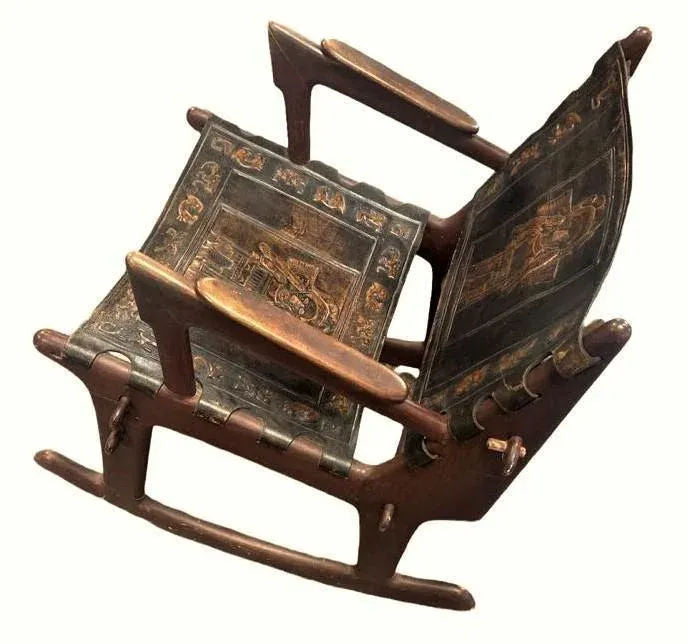 Angel Pazmino Tooled Leather Rocking Chair Handmade in Ecuador - Vintage Mid 20th Century - Image 8