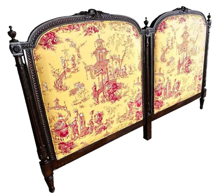 New Schumacher ‘Chinois’ Fabric on Antique Louis XVI King Size Mahogany Headboard - Image 8