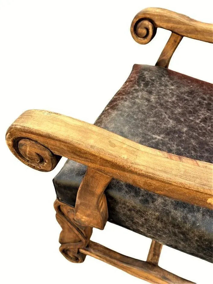 Custom Made Mexican Hacienda Chairs in Tooled Leather and Carved Wood - Set of 6 - Image 8