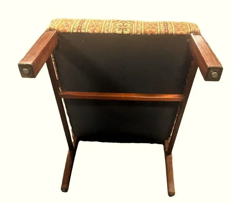 Early 20th Century Antique Prairie Style Tall 56" Throne Chair With Southwestern Tapestry Upholstery - Image 8