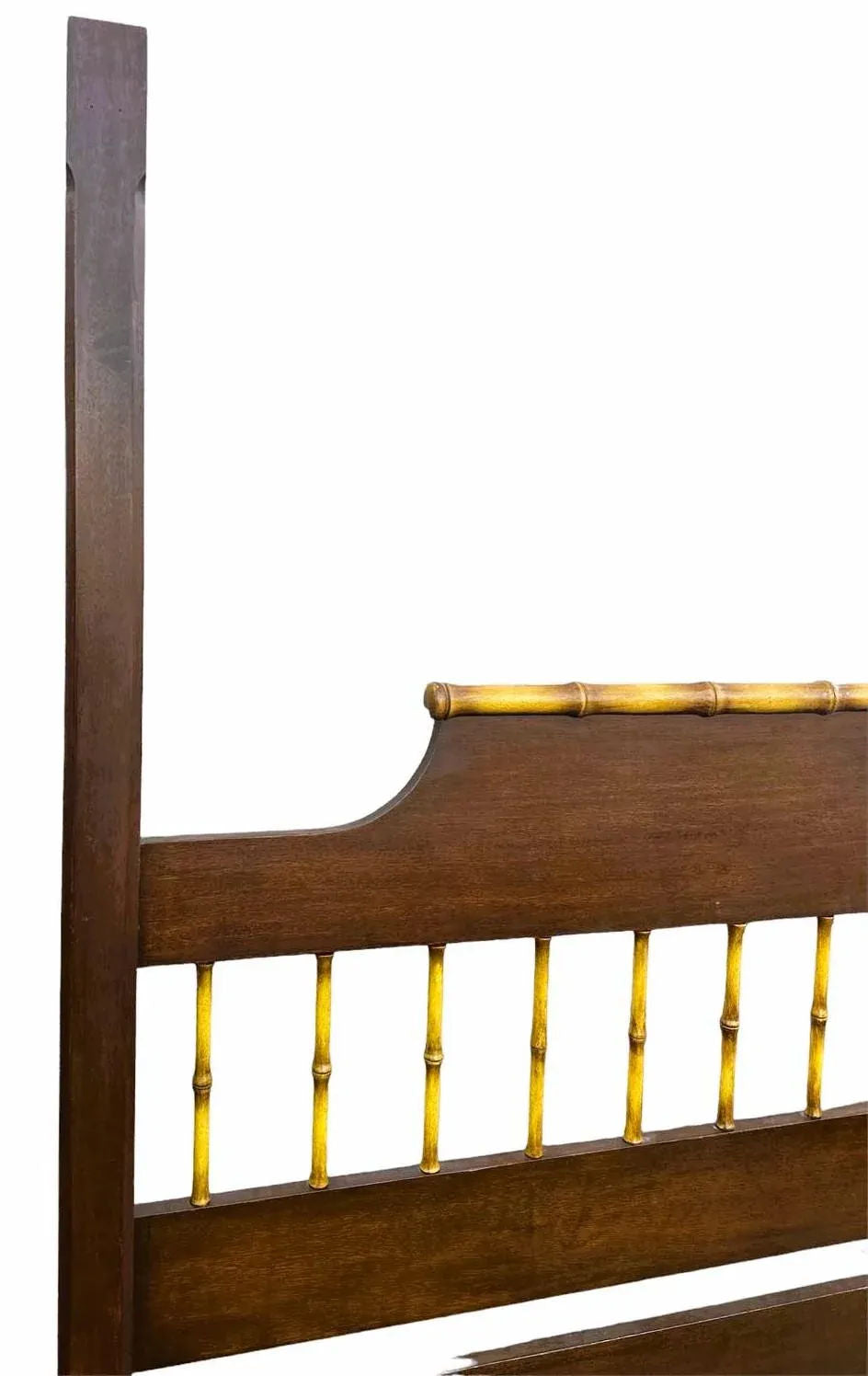 Chinoiserie Solid Teak and Faux Bamboo Queen Size Bedframe - Circa 1940 - Image 8