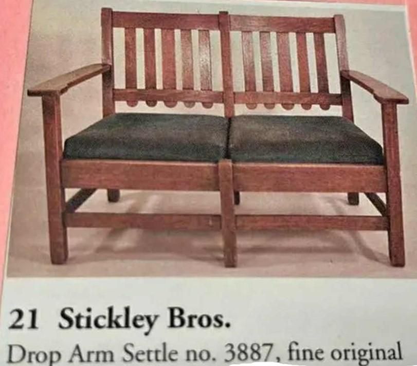 Stickley Brothers Grand Rapids Antique Settle Model #3887 - Quarter Sawn Oak and New Red Leather Seat - Circa 1910 - Image 8