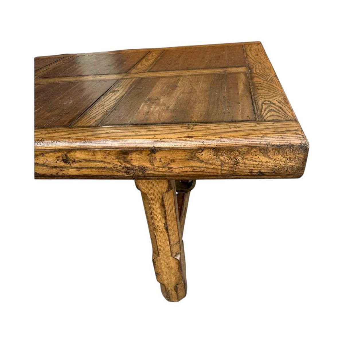 Late 20th Century Monumental Spanish Rustic Style Solid Oak Refectory Table With Heavy Iron Cursive Stretchers - Image 8