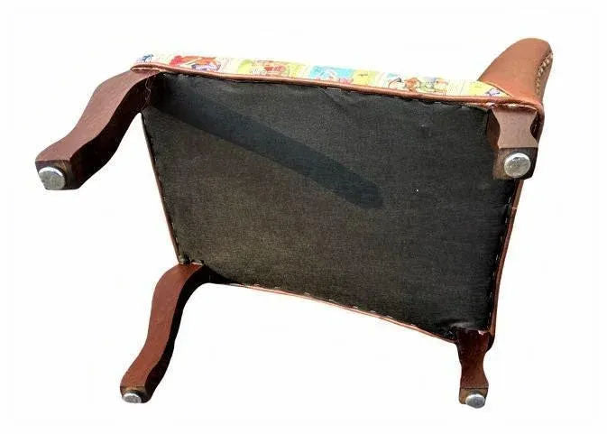 Mexican Loteria Fabric and New Leather Upholstery on Antique Footstools - a Pair - Image 8
