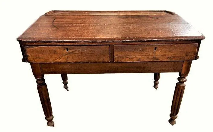 19th Century Antique Walnut Slant Top 48" W X 46" D X 37" H Merchant or Drafting Desk for Use Standing - Image 8
