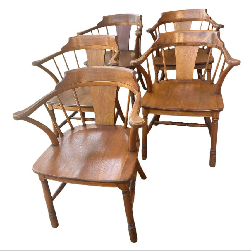 Antique Stickley Brothers Grand Rapids Solid Walnut Pub Style Dining Chairs - Set of 5 - Image 8