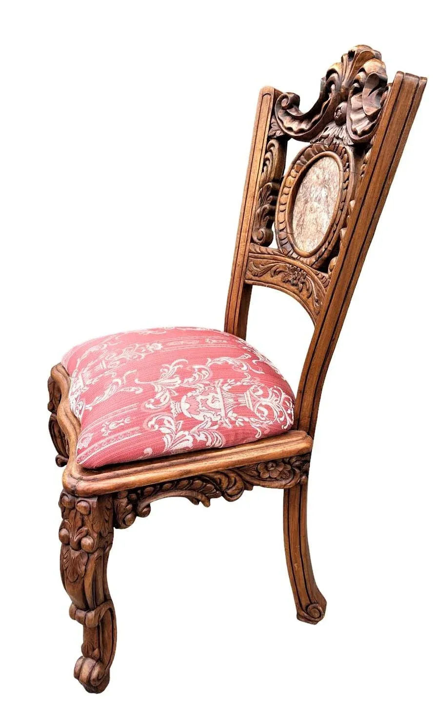Spanish Baroque Style Heavily Carved Desk and Chair Set With Marble Inserts - Circa 1990 - Image 8