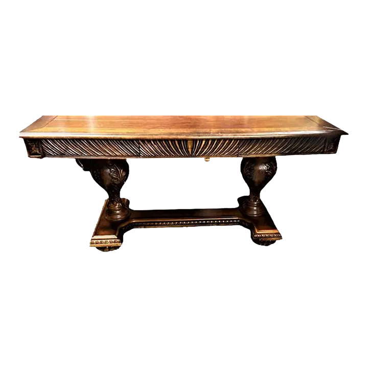 Solid Carved Walnut Mediterranean Style Library Table - Early 21st Century - Image 8