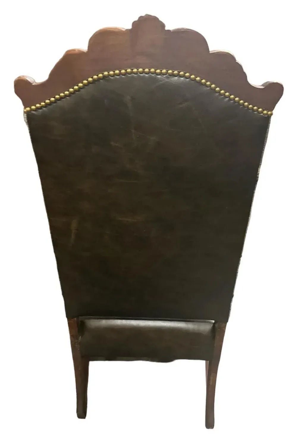 Antique Carved Hacienda Chair Upholstered With Oaxaca Wool Tapestry and Leather - Image 8