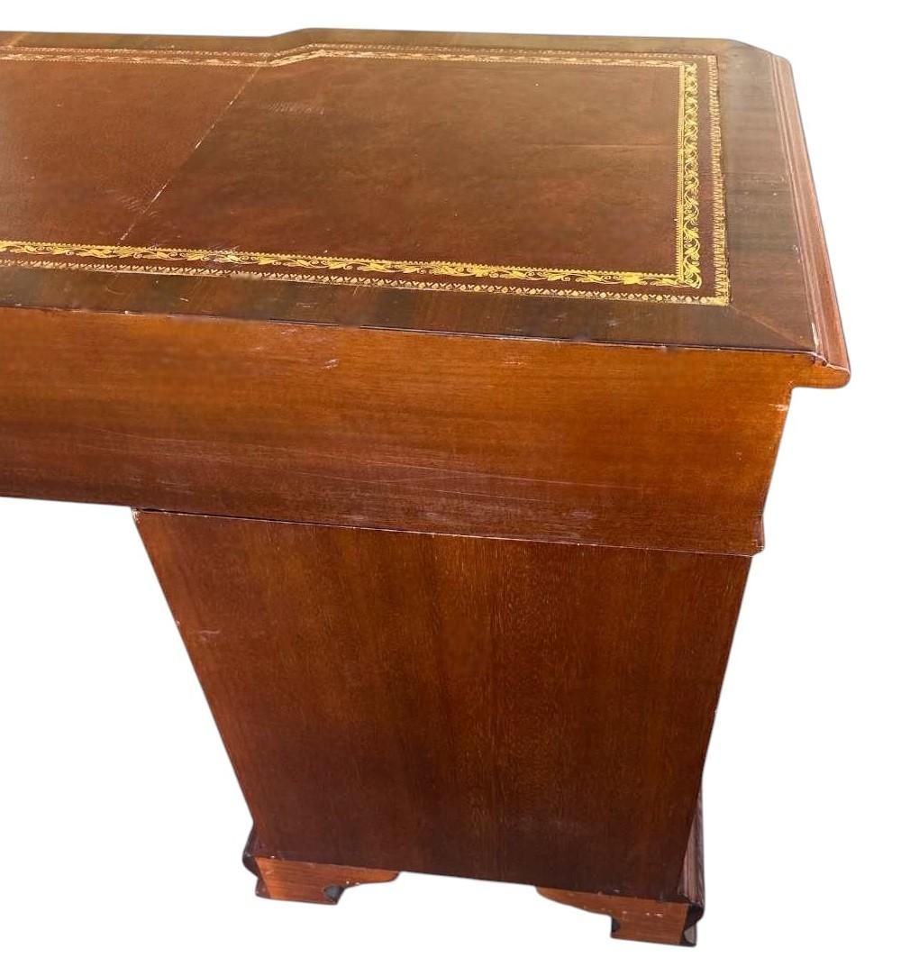 Carved Mahogany Double Pedestal Desk With Tooled Leather Top - Vintage Late 20th Century - Image 8