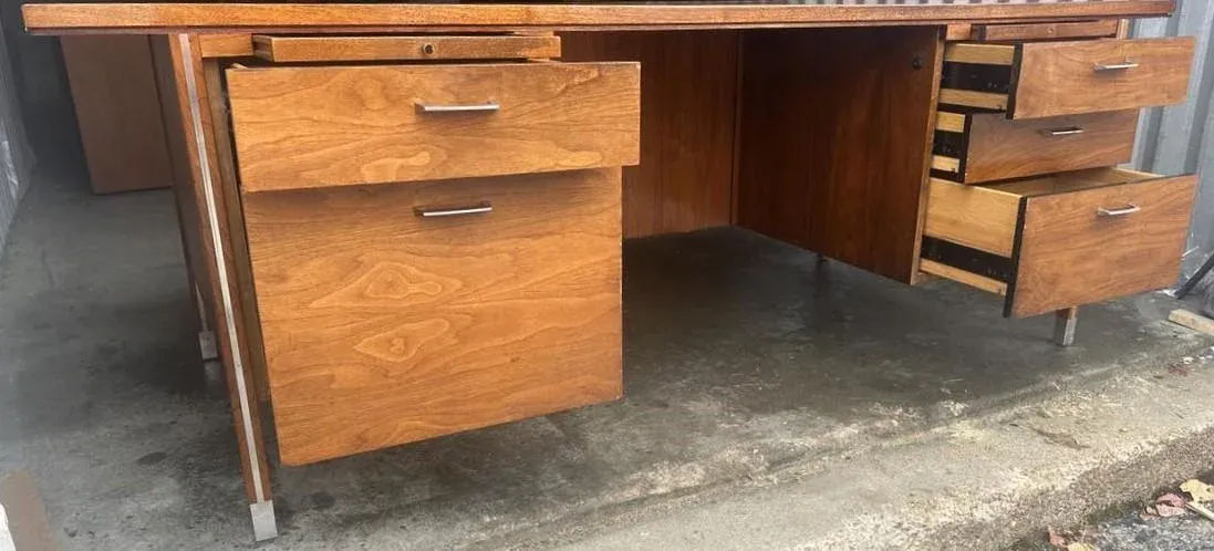 Paul McCobb Directional Walnut and Aluminum Large 84” Executive Partners Desk - Vintage 'Mad Men' 1960s - Fully Restored - Image 8