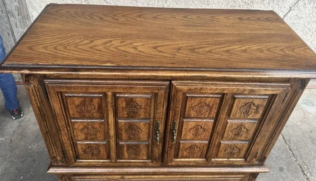 Spanish Revival Oak Armoire or Liquor Cabinet - Vintage Circa 1970s - Image 8