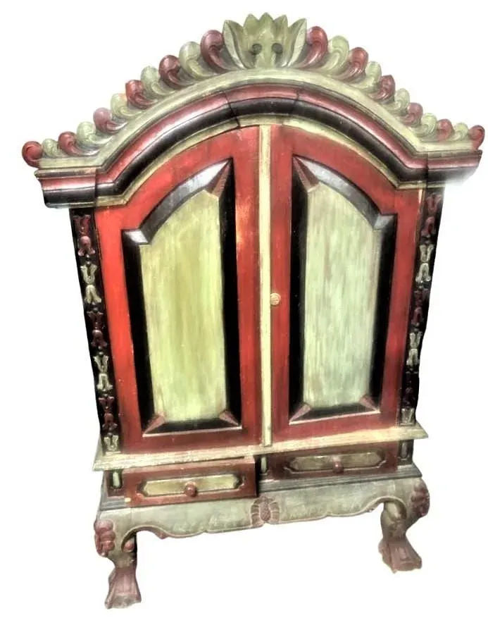 Dutch Colonial Antique 19th Century Liquor Cabinet With Bonnet Top and Ball and Claw Legs - Image 8