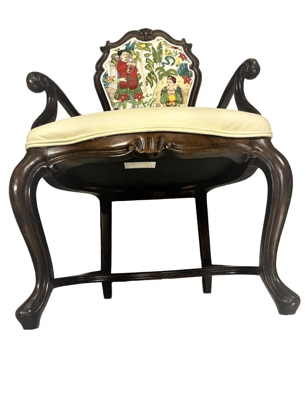 Pair of Vintage Karges Fauteuils With New Leather and 'Frida's Garden' Chintz Upholstery - Image 8