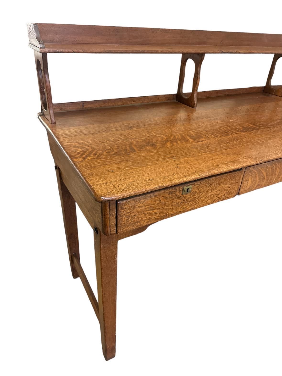 Monumental Antique Arts and Crafts Quarter Sawn Oak Railroad Ticket Counter 8 Feet Wide and 5 Feet Tall - Circa 1900 - Image 8