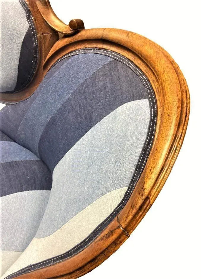 Mid 19th Century Walnut and Burlwood Parlor Medallion Sofa Reupholstered in 'New Wave' Design - Image 8