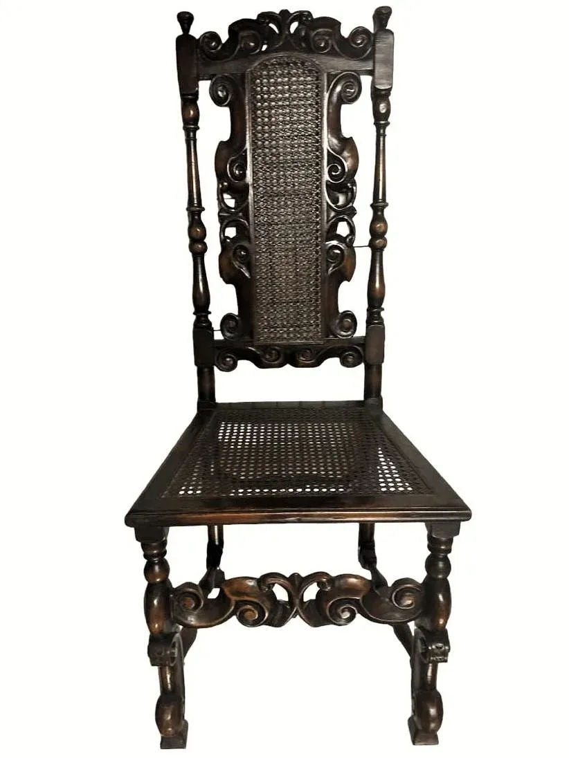 Antique Spanish Hacienda Style Accent Chair in Carved Walnut and Caning - Early 20th Century - Image 8