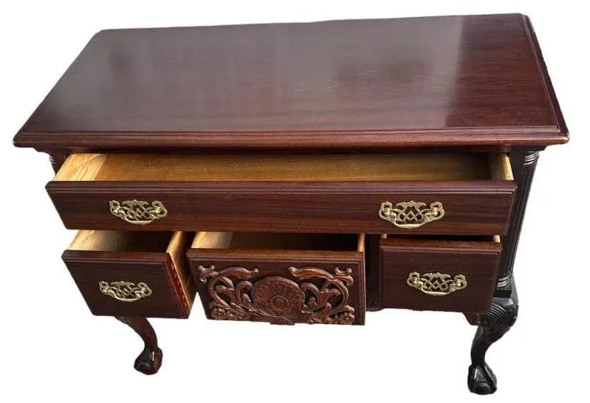 Solid Mahogany Carved Philadelphia Chippendale Lowboy - Vintage Late 20th Century - Image 8