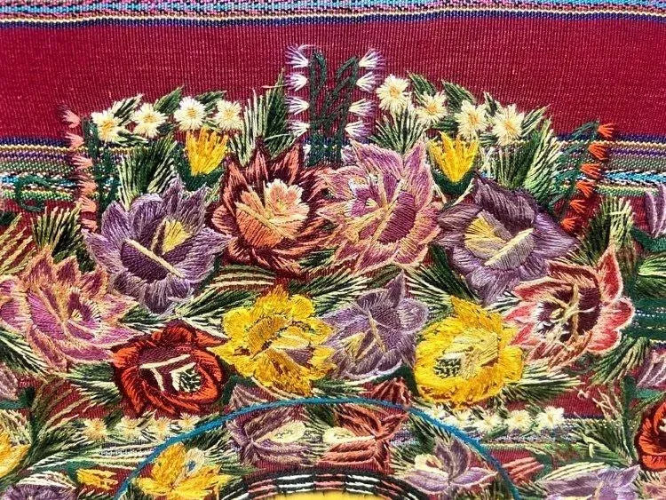 Late 19th Century French Settee With Guatemalan Hand Embroidery, Cowhide and Sheepskin - Image 8